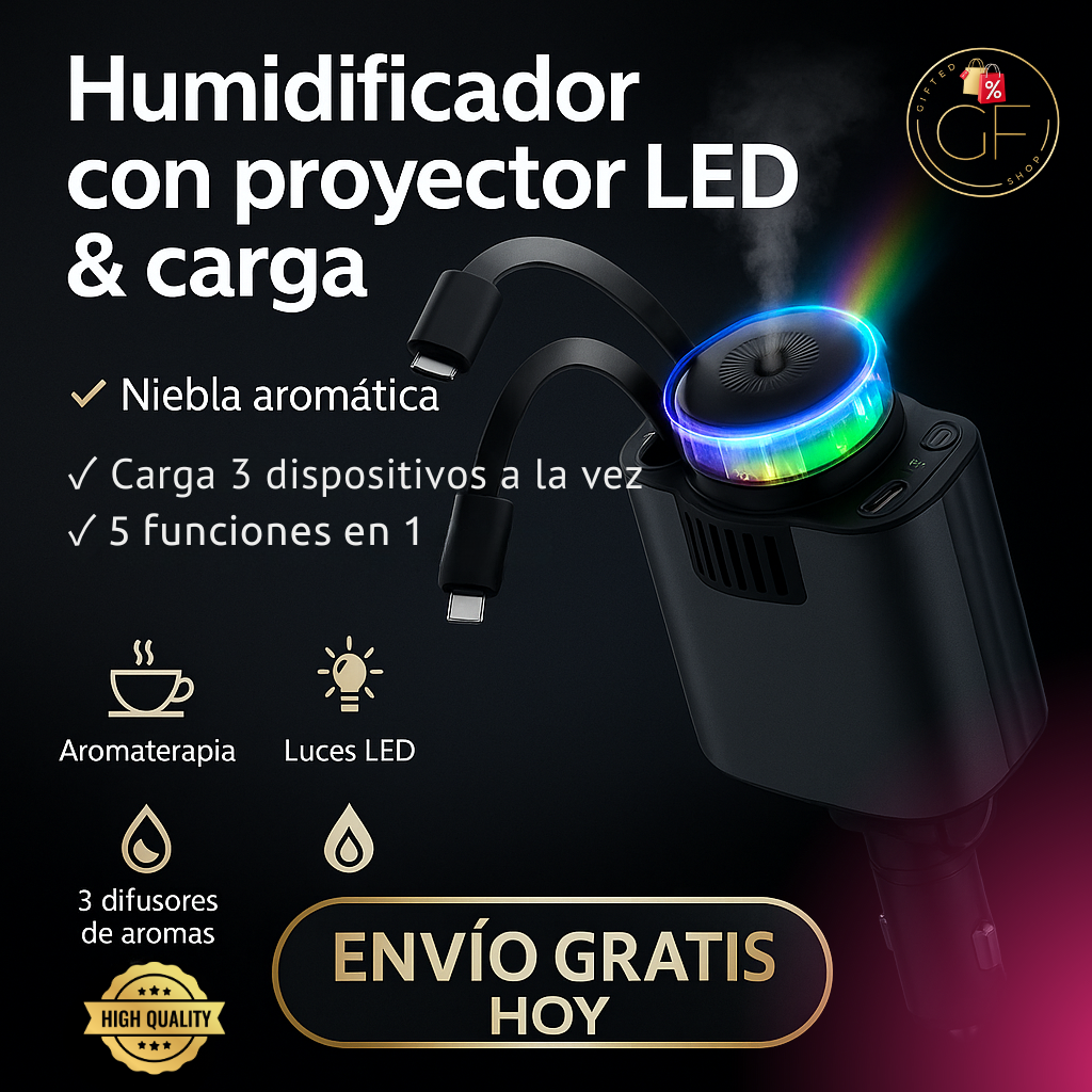 Cargador Retráctil Humidificador 5 En 1 LED