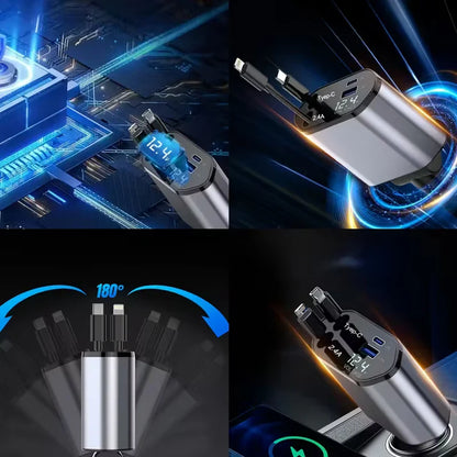 Cargador retráctil para carro 4 en 1 - Carga Rápida 🔋