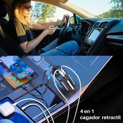 Cargador retráctil para carro 4 en 1 - Carga Rápida 🔋