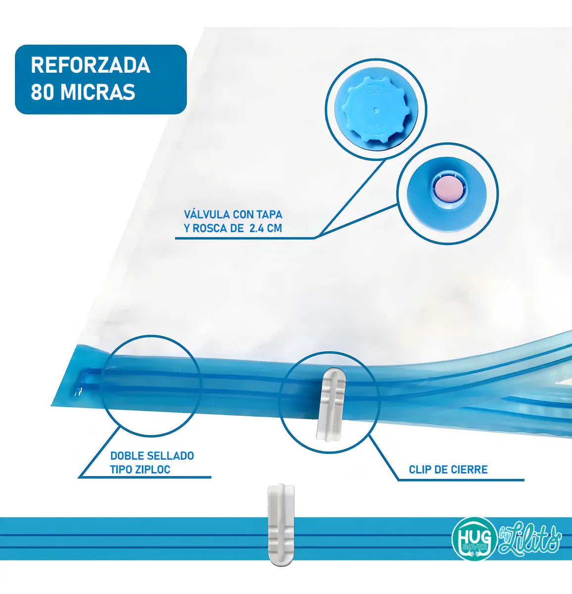 SpaceBags™-COMBO X 5 BOLSAS AL VACÍO RE-UTILIZABLES + BOMBA DE AIRE