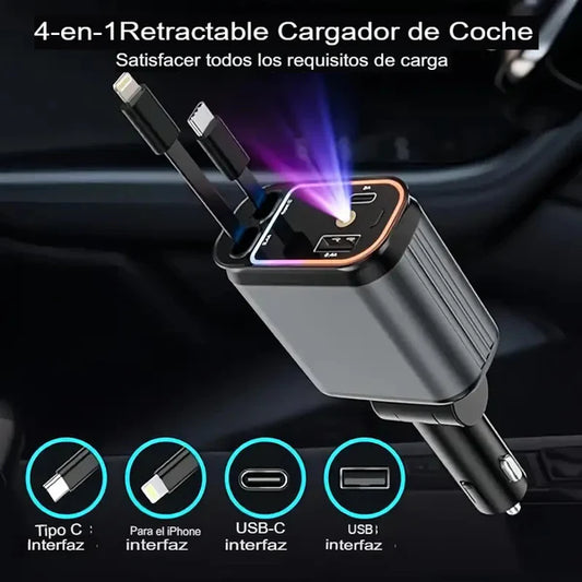 Cargador Retráctil 4 en 1 con proyector LED - CarPro®